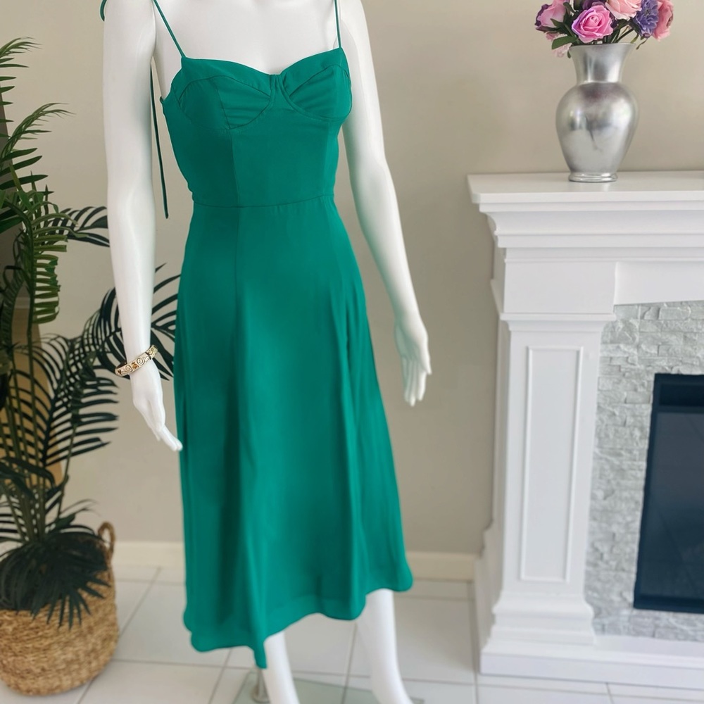 Spaghetti Strap Emerald Green Slit Midi Dress